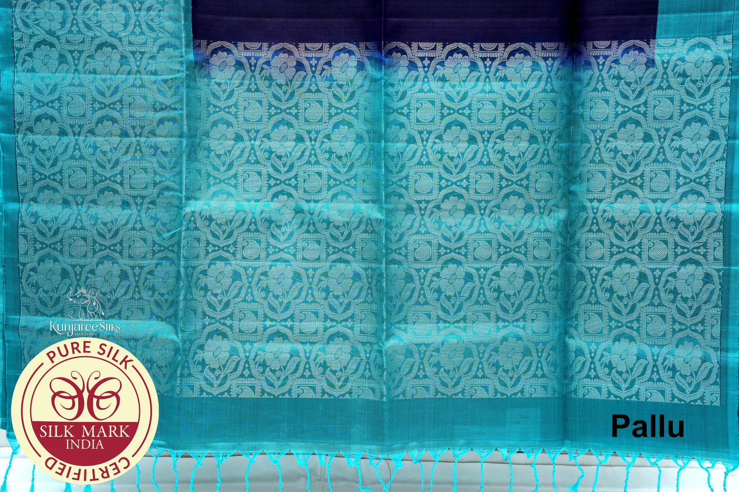 Purple with Sea Blue Color Pure Silk Saree