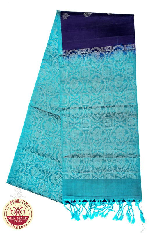 Purple with Sea Blue Color Pure Silk Saree