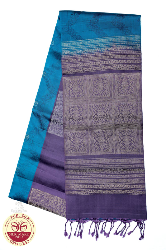 Peacock Blue with Purple Color Pure Silk Saree
