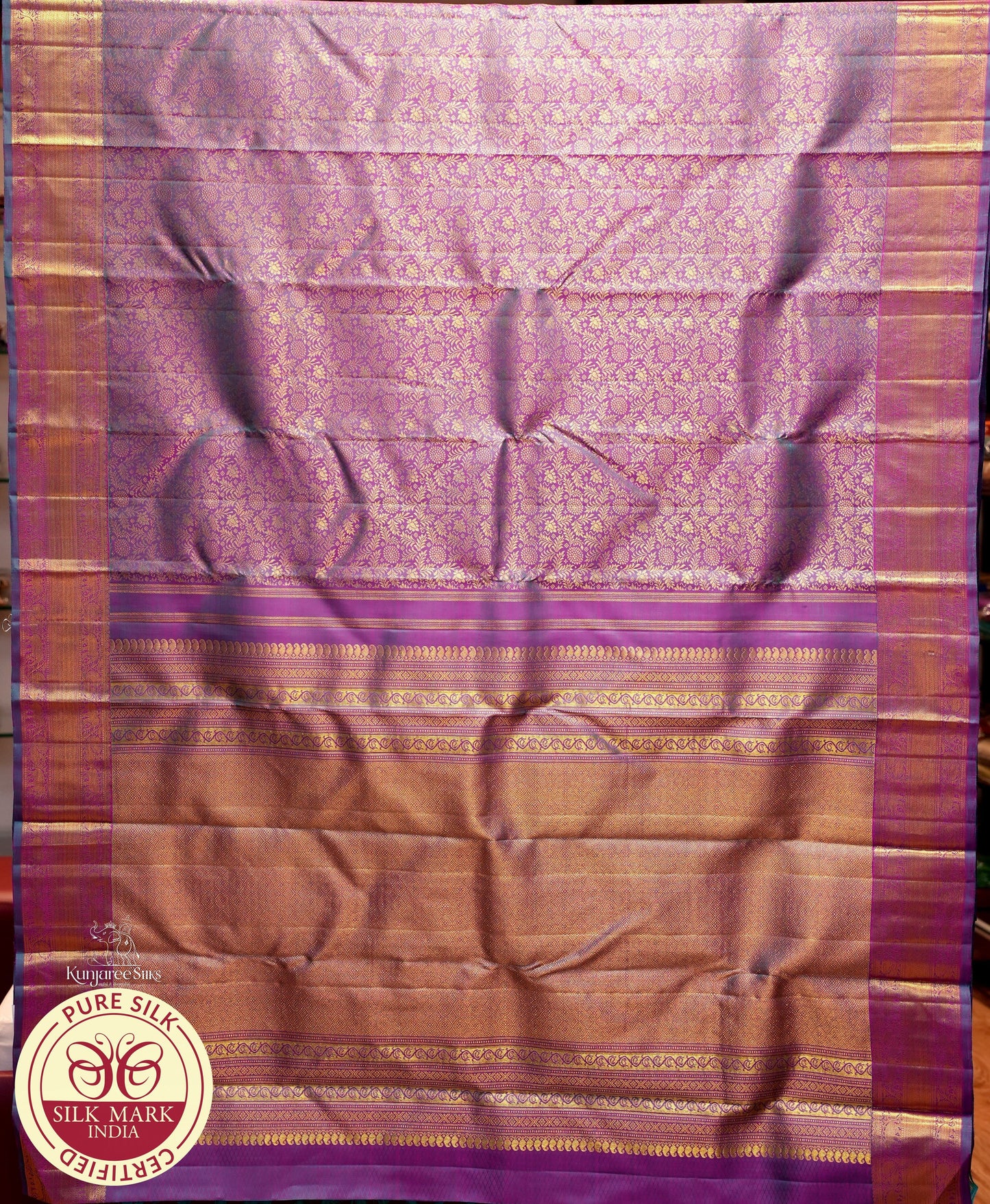 Dual Tone Purple with blue in Gold border Kanjivaram Pure Silk Saree