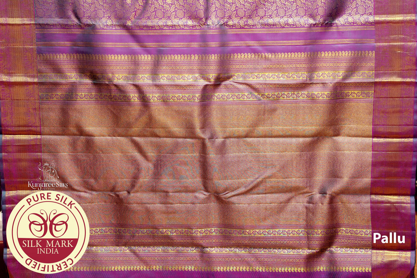 Dual Tone Purple with blue in Gold border Kanjivaram Pure Silk Saree