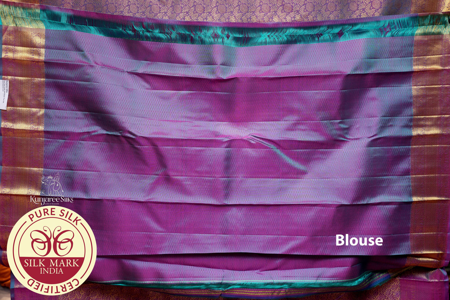 Dual Tone Purple with blue in Gold border Kanjivaram Pure Silk Saree
