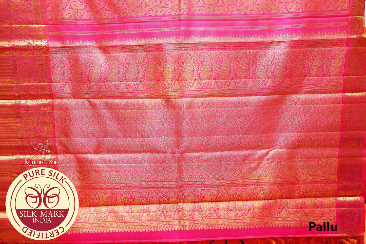 Carmine Pink with Gold Color Kanjivaram Brocade Pure Silk Saree