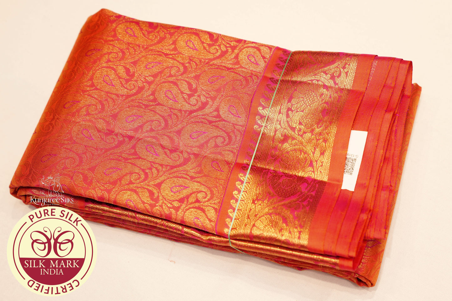 Carmine Pink with Gold Color Kanjivaram Brocade Pure Silk Saree