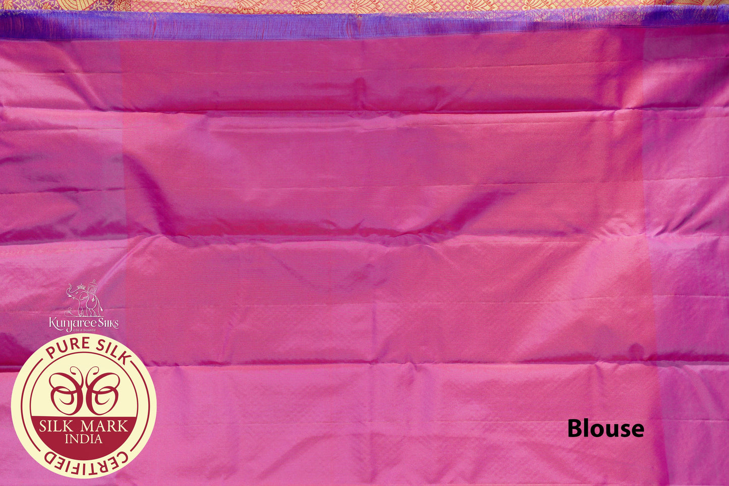 Rasberry Pink with Purple Gold border Kanjivaram Pure Silk Saree
