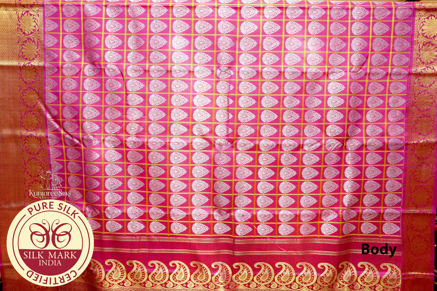 Red Wine Silver with Gold Color Kanjivaram Pure Silk Saree