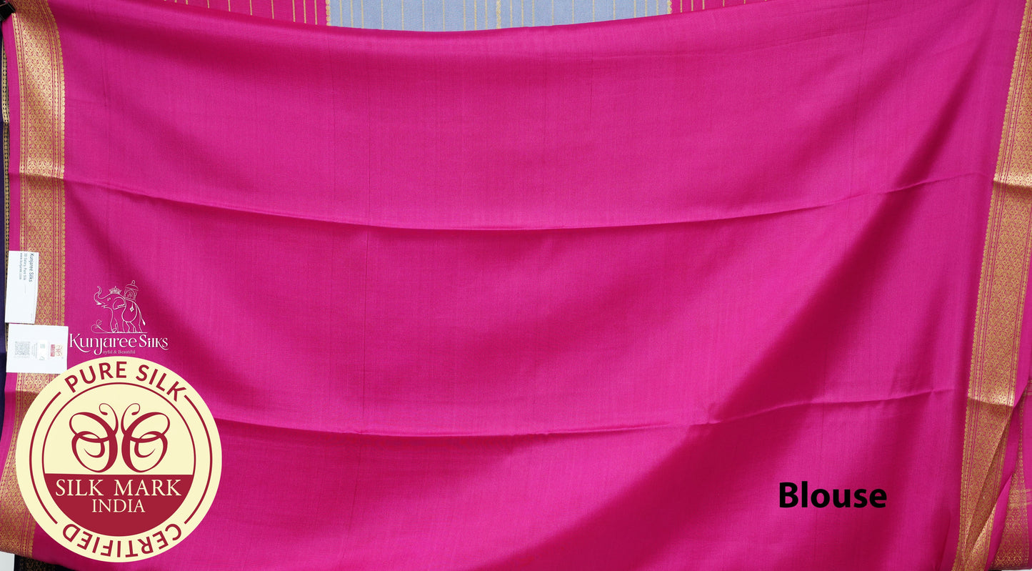 Purple Grey with Maroon Color Mysore Pure Silk Saree