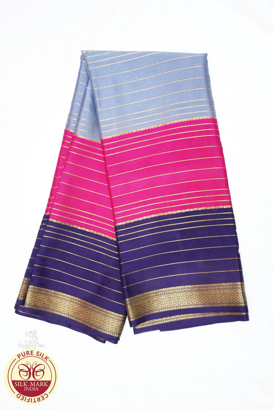 Purple Grey with Maroon Color Mysore Pure Silk Saree