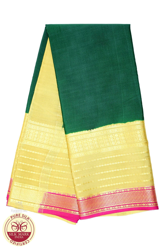 Bottle Green with Yellow Color Mysore Pure Silk Saree