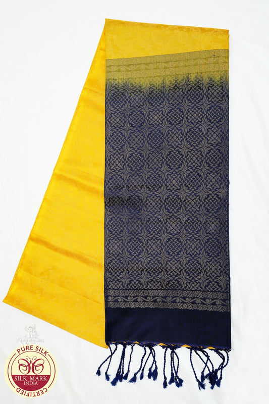 Mustard Yellow with Purple Color Pure Silk Saree