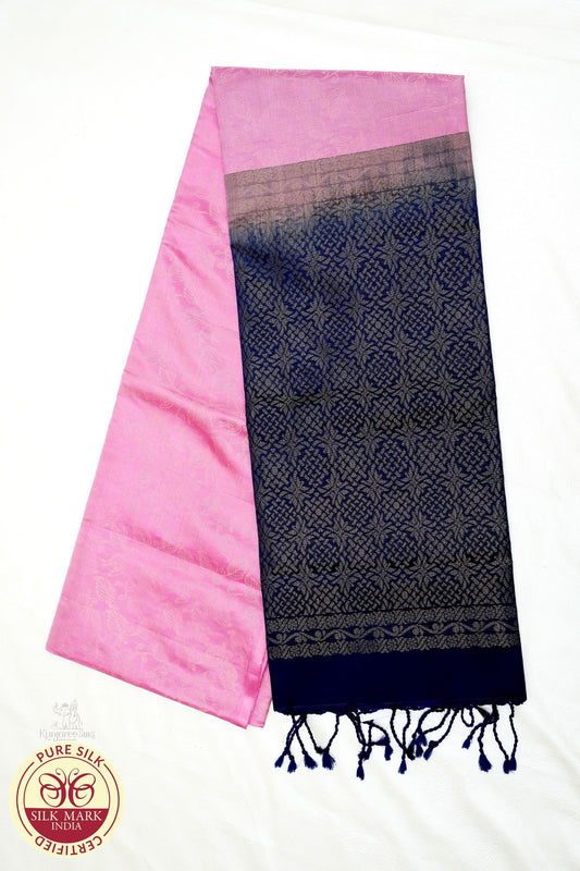 Baby Pink with Purple Color Pure Silk Saree