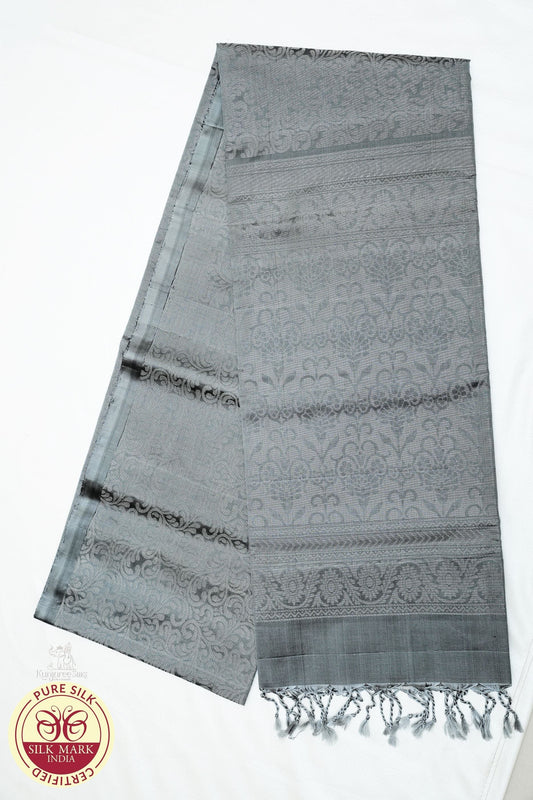 Grey with Silver Color Pure Silk Saree