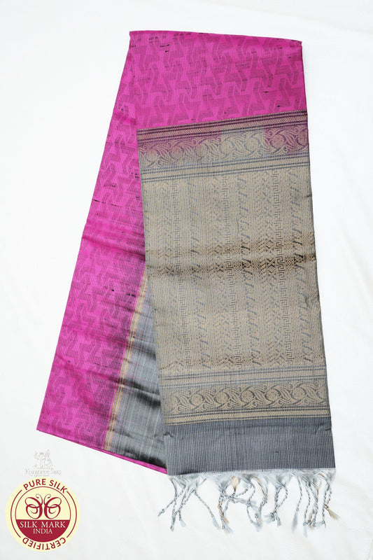 Pink with Grey Color Pure Silk Saree