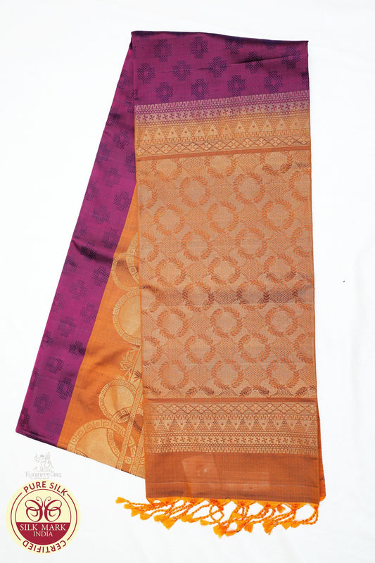 Magenta with Organge Gold Color Pure Silk Saree