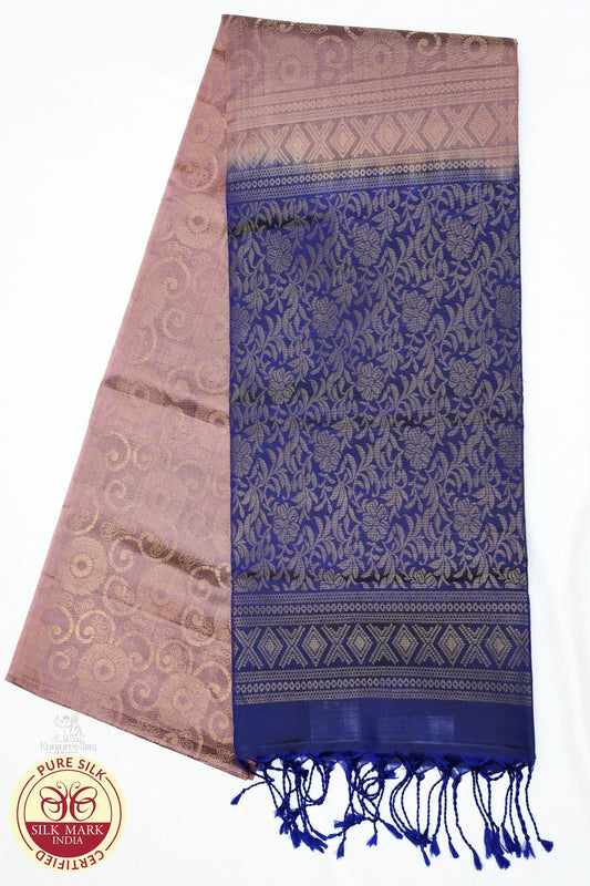 Brown with Royal Blue Color Pure Silk Saree