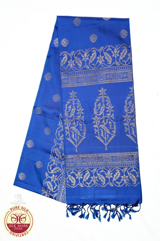 Royal Blue with Silver Color Pure Silk Saree