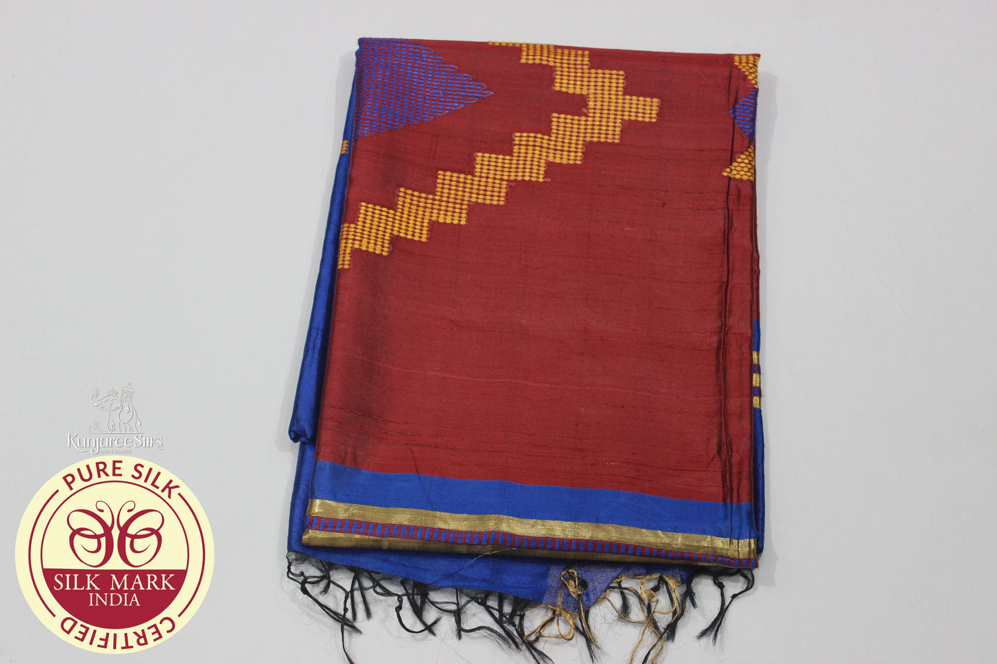 Tussar Raw Royal Blue Color Silk Saree