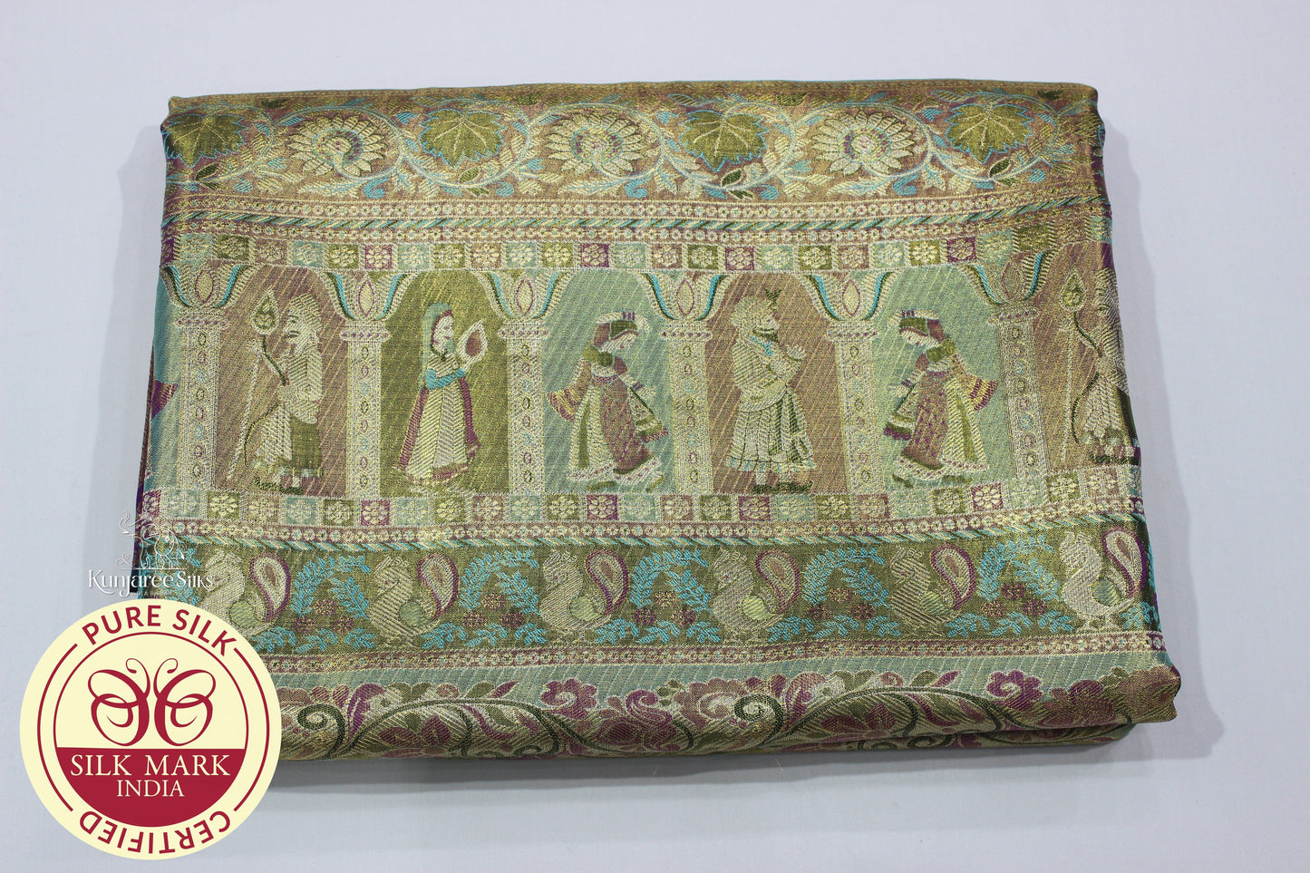 4D with Purple, Teal Blue, Gold and Rani Color Meenakari Kanjivaram Pure Silk Saree