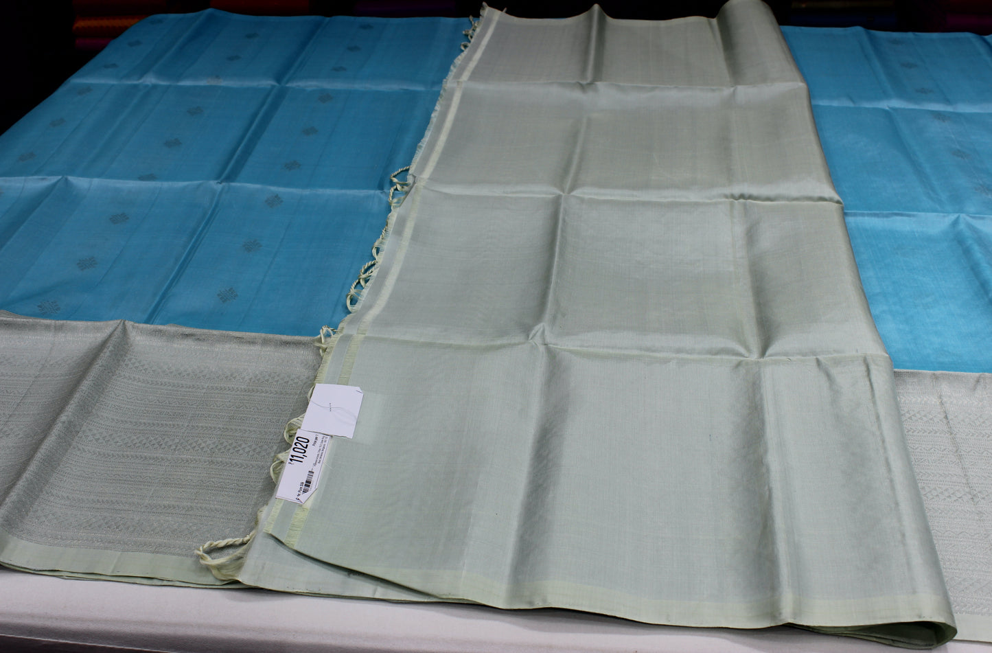 Sky Blue & Pearl White Pure Silk Handloom Saree with Rich Self Weaving