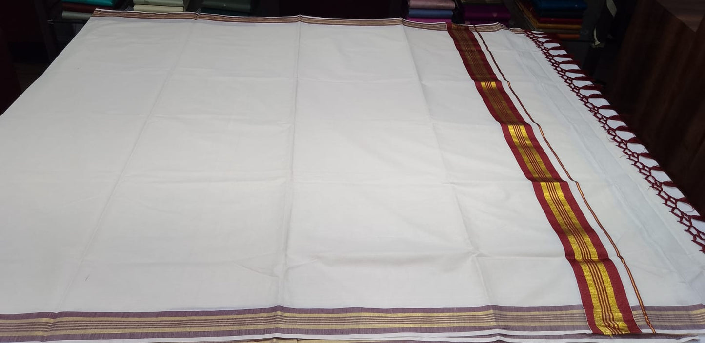 Kerala Cotton Saree with Traditional Maroon Kasavu Border