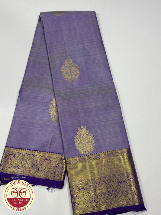 Lavender with Purple Color 16 Butta Kanjivaram Pure Silk Saree