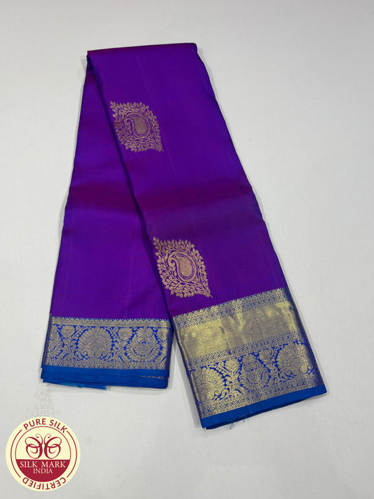 Voilet with Royal Blue Color 16 Butta Kanjivaram Pure Silk Saree