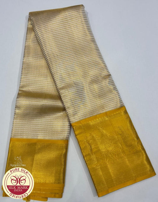 offwhite with Yellow Colour Brocade Kanjivaram Pure Silk Saree