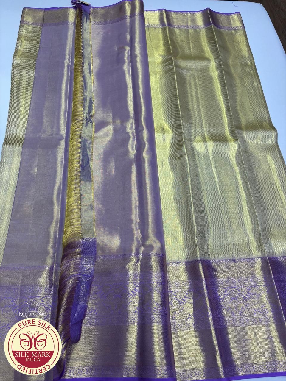 Gold with Purple Colour Kanjivaram Pure Silk Saree
