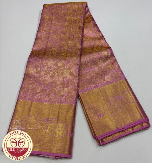 Baby Pink with Gold Color Kanjivaram Pure Silk Saree