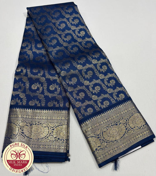 Royal Blue with Silver Color Kanjivaram Pure Silk Saree