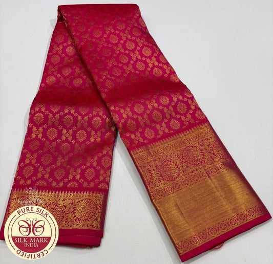 Rose with Gold Color Kanjivaram Pure Silk Saree