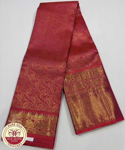Carmine Pink with Gold Color Kanjivaram Brocade Pure Silk Saree