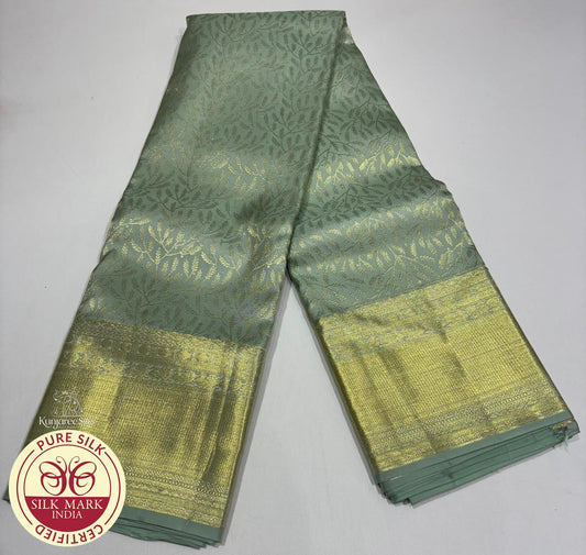 Mint Green with Gold Zari Brocade Kanjivaram Pure Silk Saree