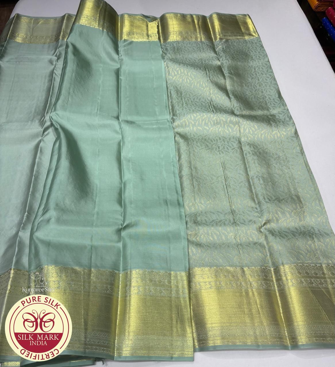Mint Green with Gold Zari Brocade Kanjivaram Pure Silk Saree