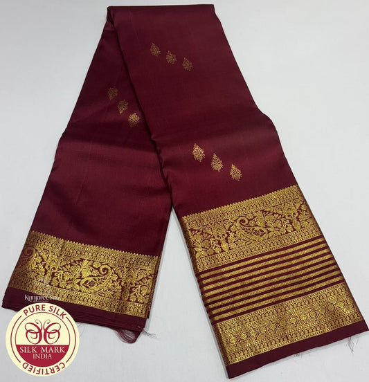 Maroon with Gold Color Kanjivaram Pure Silk Saree