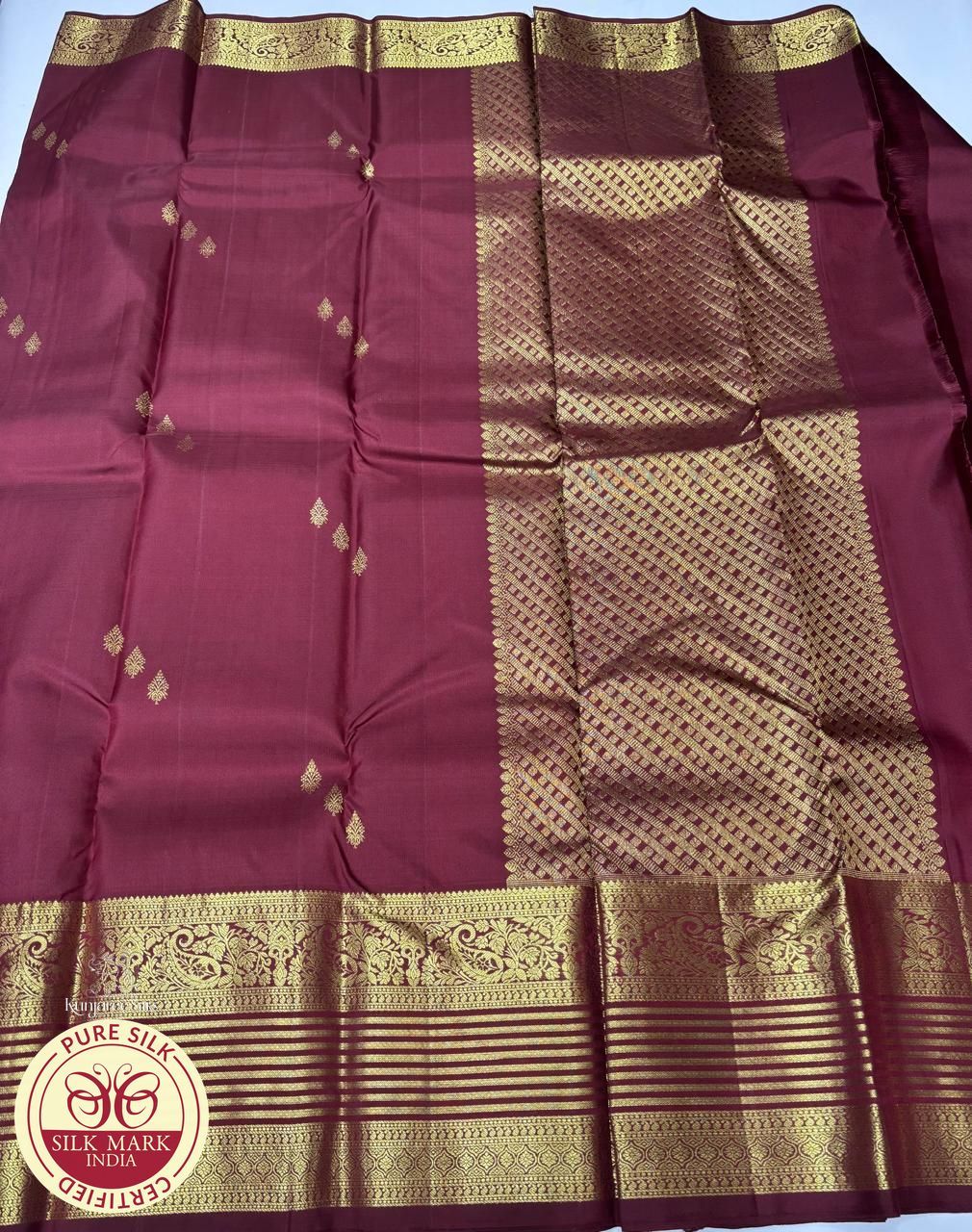 Maroon with Gold Color Kanjivaram Pure Silk Saree