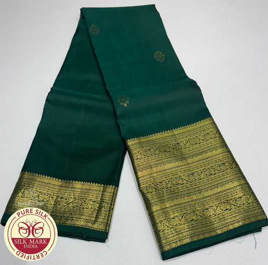 Bottle Green with Gold Color Kanjivaram Pure Silk Saree