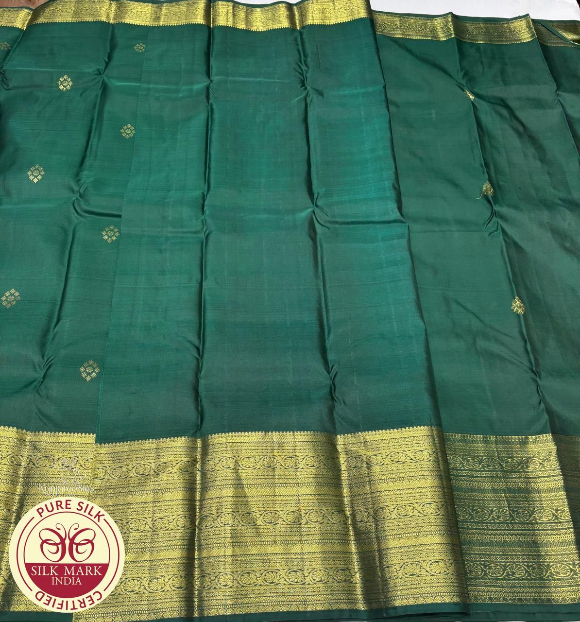 Bottle Green with Gold Color Kanjivaram Pure Silk Saree
