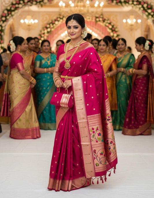 Deep pink Paithani silk saree