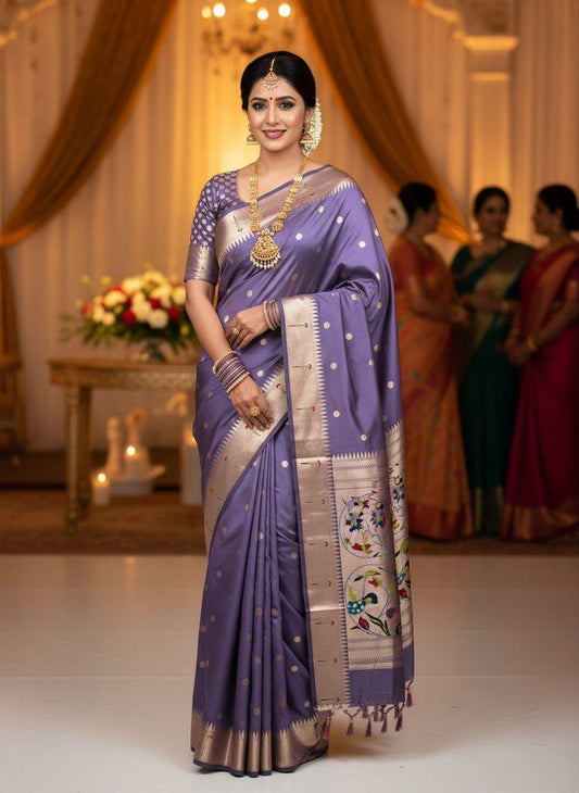 Lavender Purple Paithani Silk saree