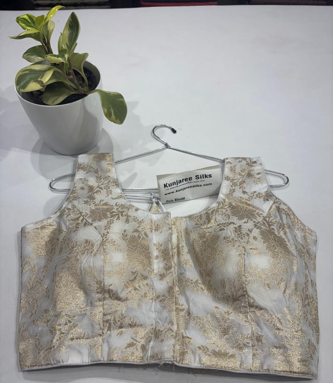 Off White Banarasi Brocade Ready-Made Stretchable Blouse (32–42 Size) with Attached Sleeves