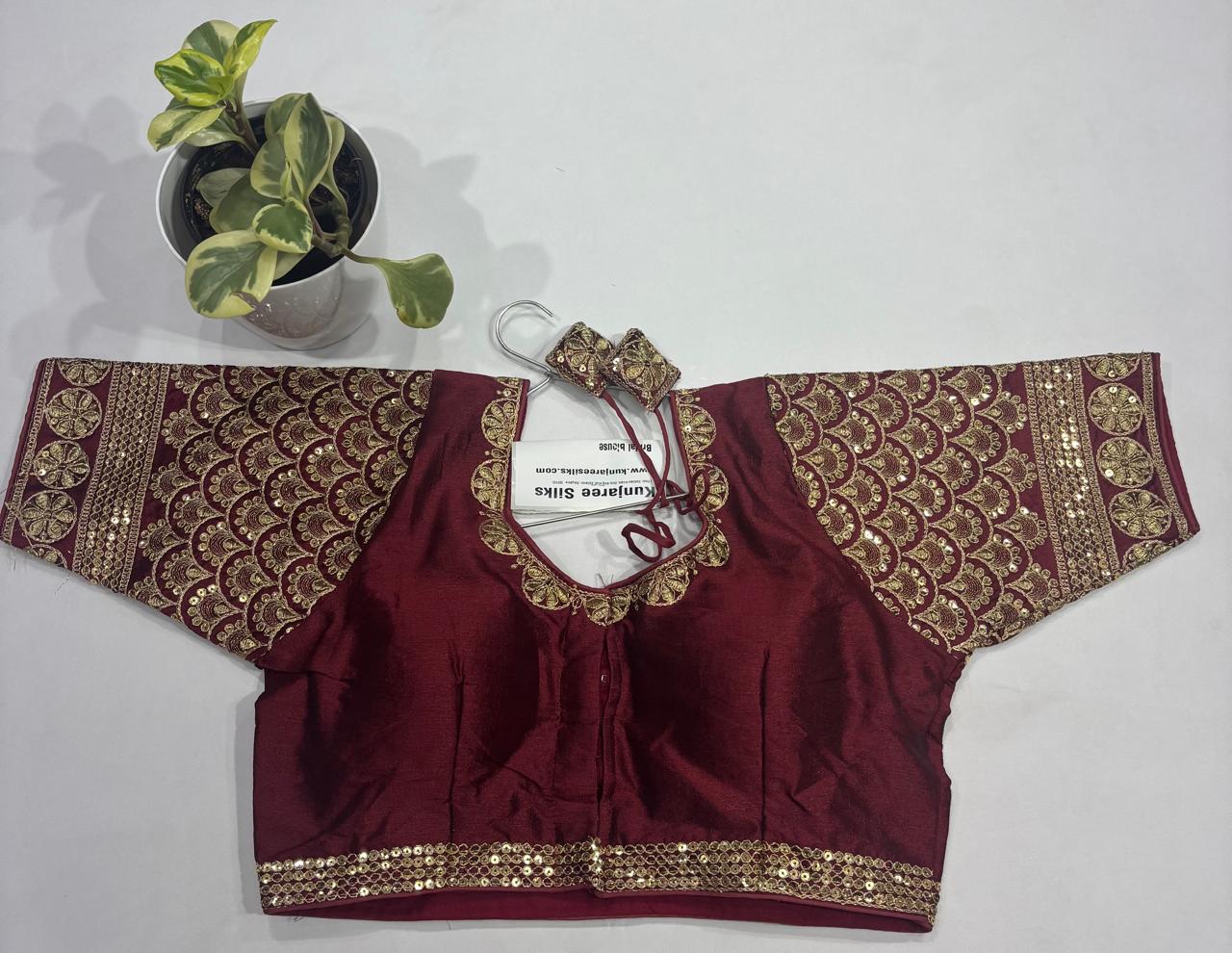 Wine Maroon Bridal Readymade Blouse with Sleeves (32–42 Size Extendable)
