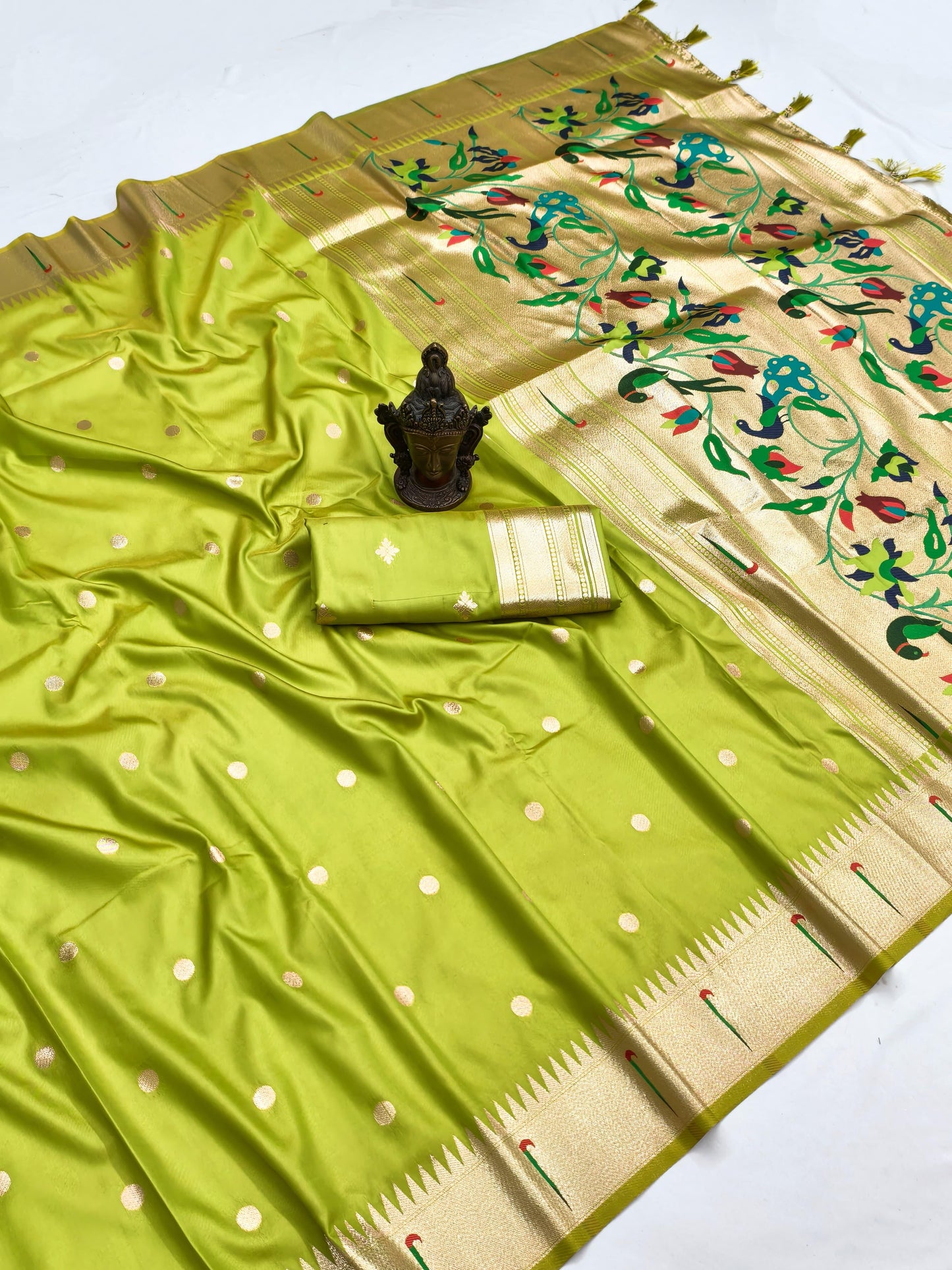 Parrot Green Paithani Silk Saree