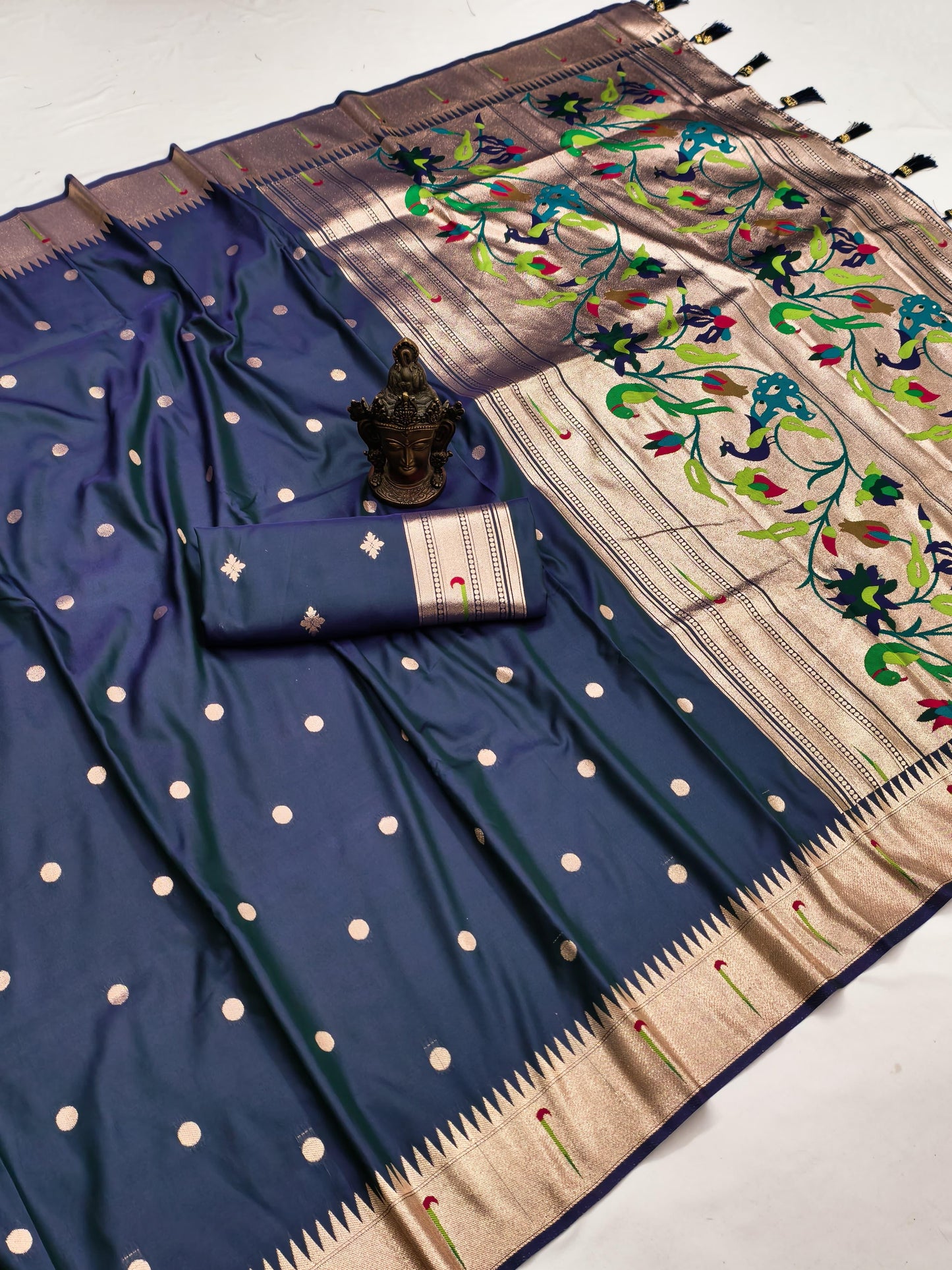 Navy Blue Paithani Silk Saree