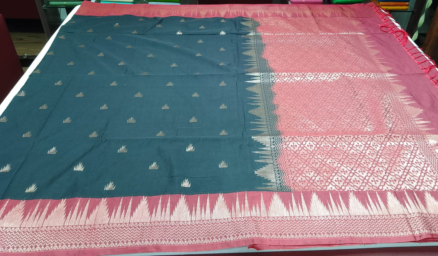 Classic Black & Maroon Pure Cotton Handloom Saree with Traditional Woven Border
