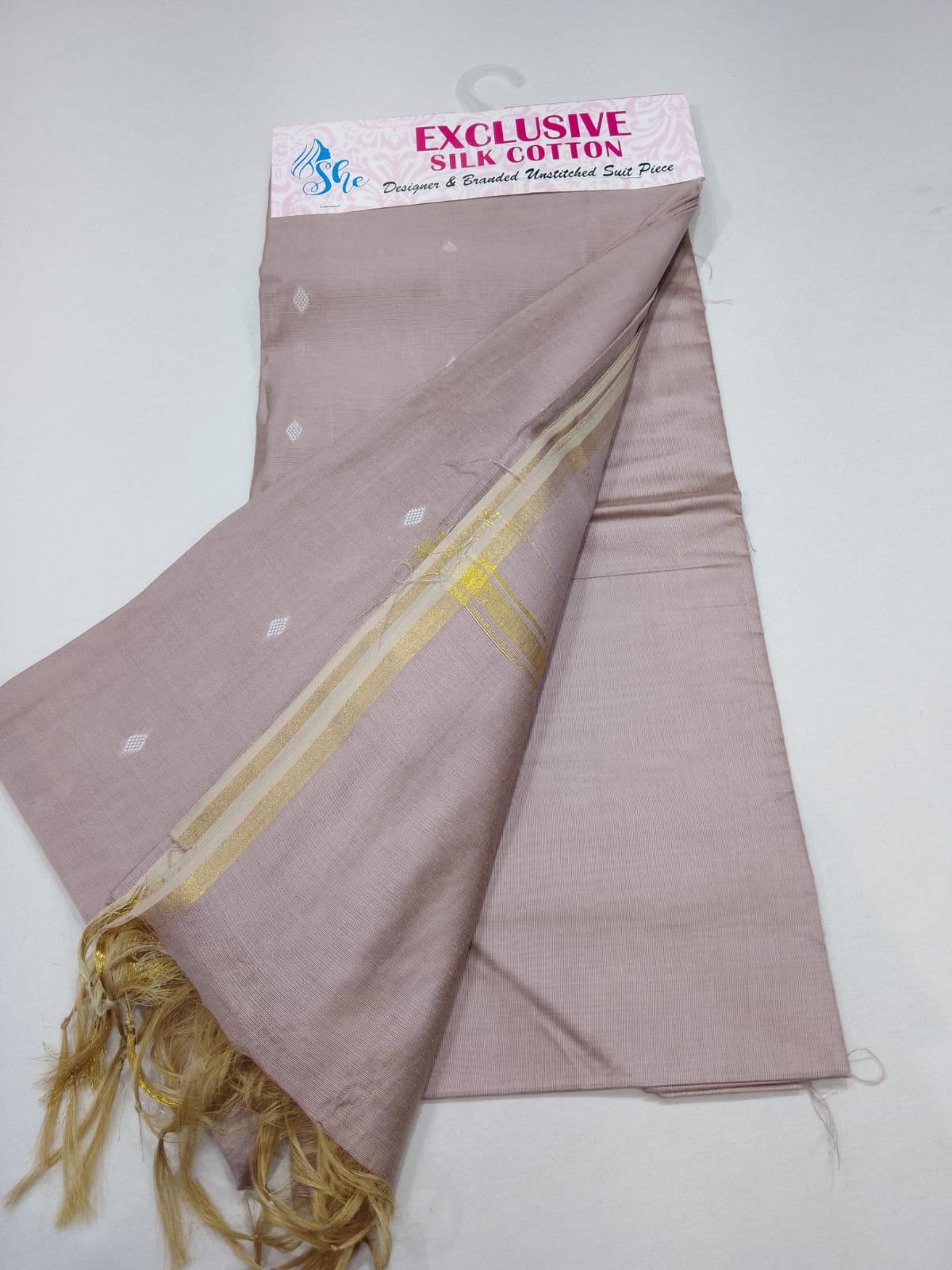 Elegant Blush Pink Cotton Silk 3PC Salwar Suit Dress Material with Gold Zari Dupatta