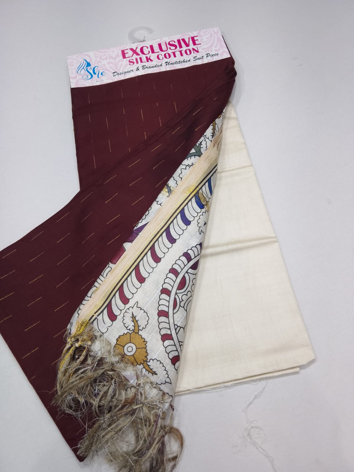 Classic Wine Maroon Cotton Silk Salwar Suit with Kalamkari Dupatta – 3PC Dress Material