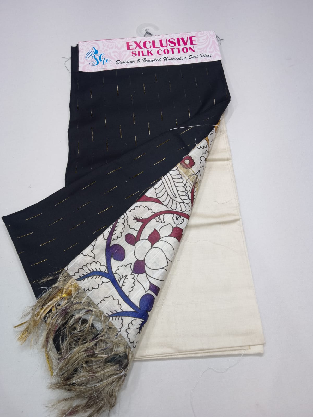 Elegant Black Cotton Silk Salwar Suit with Kalamkari Dupatta – 3PC Dress Material