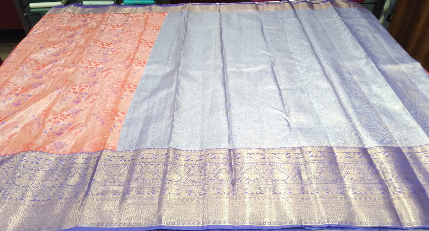 Peach Pink & Royal Blue with Rich Gold Zari