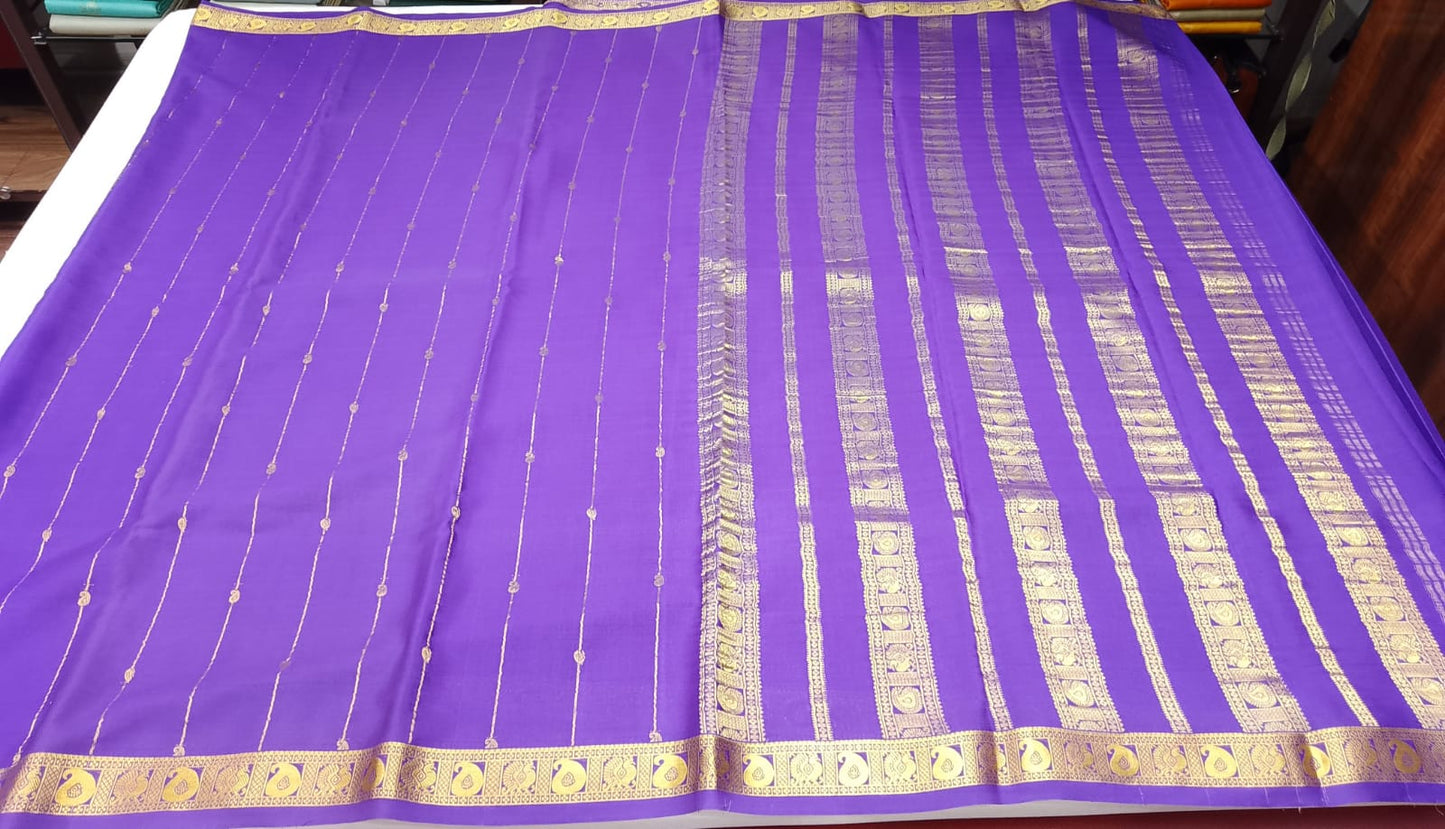 Royal Violet Pure Mysore Silk Saree with Traditional Gold Zari Pallu